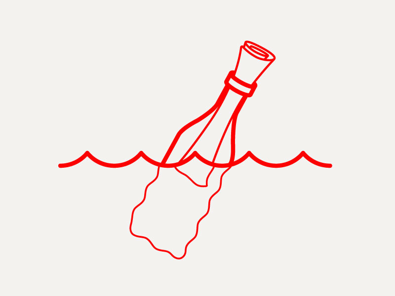 Message in a Bottle pirates ocean waves ai sketching bottle red line drawing line work line illustration illustrator