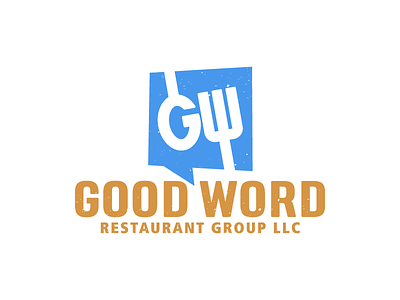 Good Word blue box fork g good orange restaurant spoon talk w word