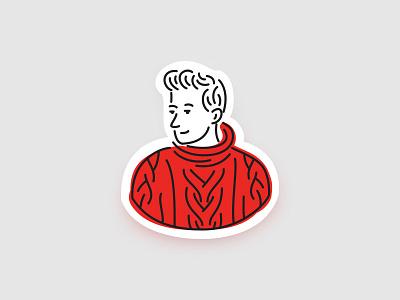 Red Pullover dude face illustration lines man pullover red sticker sweater