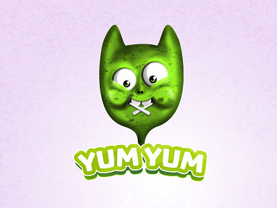 Yum Yum Logo alien branding candy character creature cute delicious delivery design green illustration kids logo lolipop mascot mascot character monster playful sweet yummy