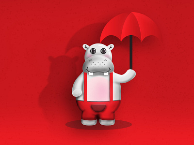 Bumble the Hippo 3d charachter design character cute cute animal design fat hippo illustration inspire kids little mascot playful red red outfit school smiling umbrella vector