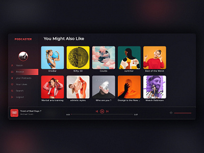 Podcaster | Podcast Platform UI/UX Web App app app design app development audio dark mode dashboard graphic design music music player platform design podcast podcaster podcasts ui ui design user experience user interface ux designer uxui web design