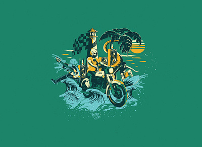 Sun surf ride rock design graphicdesign illustration moto motorcycle t shirt art vector