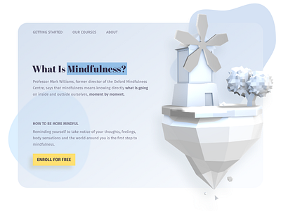 Learn mindfulness 3d clean desktop design education landing page minimal online education typography ui design ux webdesign website