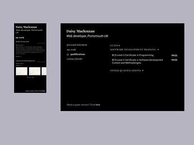 Personal portfolio website - typography based design