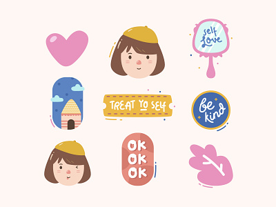 Self Love character color cute faces girl illustration girls illustration self love sticker