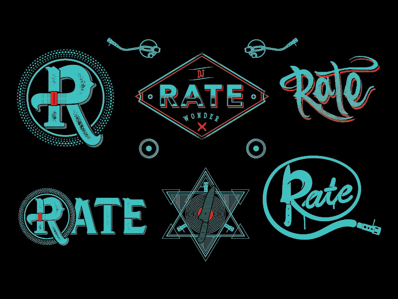 Rate DJ logo exploration logo vector illustration dj hip hop record turntable knife script vintage graffiti