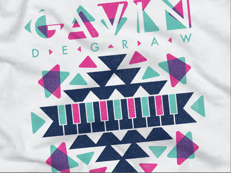 Gd Print 01 tshirt screenprint merch music gavin degraw aztek 80s typography custom type pastel piano geometric
