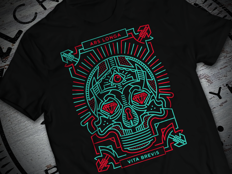 Ars Longa Vita Brevis linework latin lightbulb skull tshirt apparel illustration