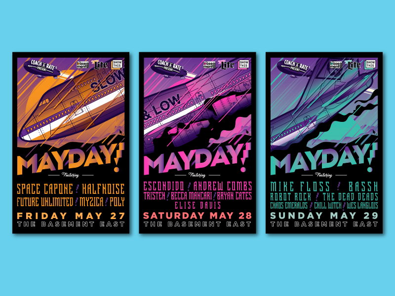 Tryptich music nashville tryptich festival music festival crash plane mayday gigposter poster illustration vector