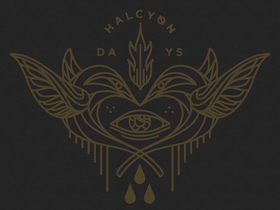 Halcyon bird eye flame illustration linework logo monotone t shirt tear vector