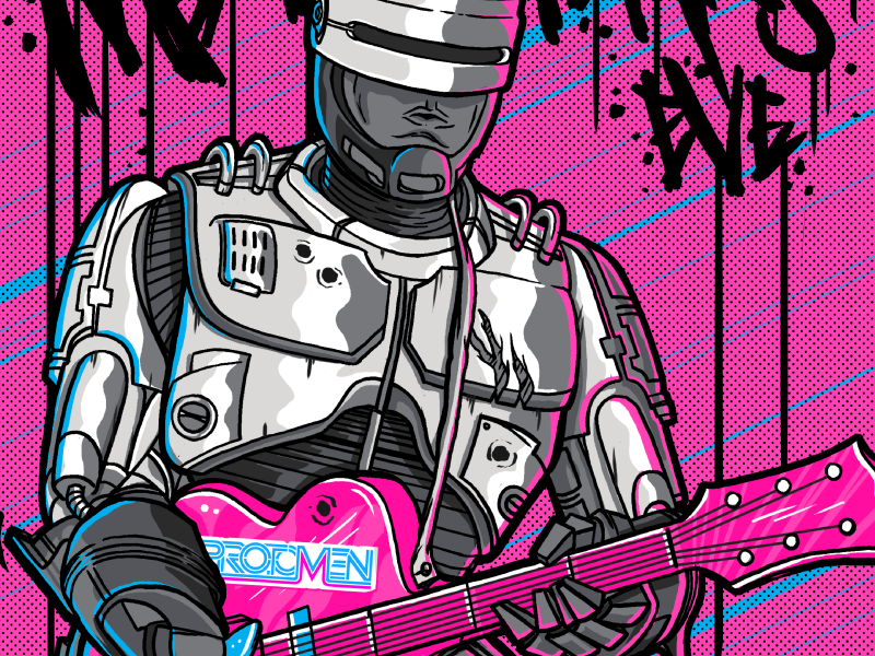 Robo Trippin poster movies 90s 80s pink gig poster robocop illustration drawing