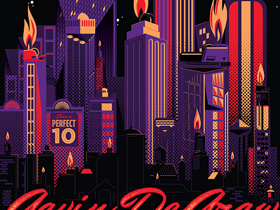 City On Fire city city on fire fire gavin degraw gig poster halftone illustration lighters skyline vector