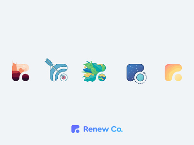 Renew Co. Brand Identity arrow brand branding bullseye design graphic design icon identity illustration leaves logo nashville r space sun typography vector