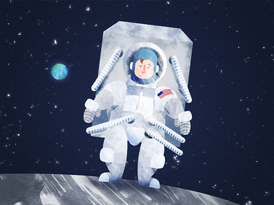 Happy 4th (Astronaut) 4th america apollo astronaut happy illustration july moon murica rough edges texture