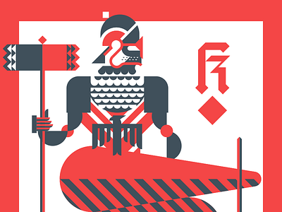 Mason King (Knight) blackletter chivalry diamonds geometric illustrator king kite shield knight mason maul playing card vector