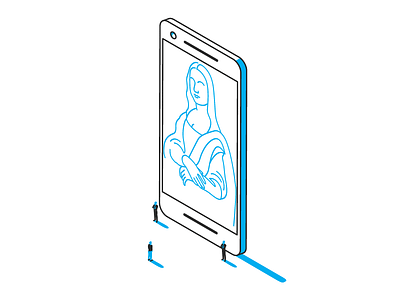 Larger Than Live - Art Museum art museum google illustration isometric louvre mona lisa pixel security smartphone stroke vector
