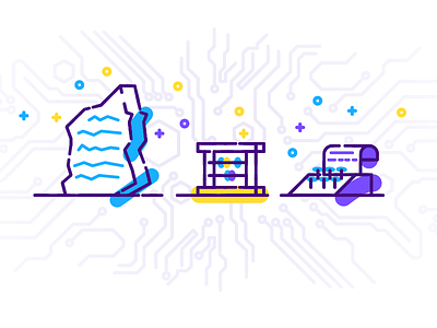 Tech Evolution Icons - 1/3 abacus bright circuit board evolution illustrator misregistered simple stone stroke tech typewriter vector