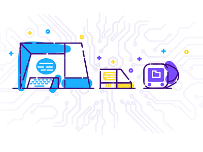 Tech Evolution Icons - 2/3 bright circuit board design gui illustration illustrator mac misregistered stroke vector