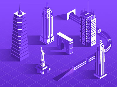 Downtown - Iso Future NYC buildings chrysler empire gradient illustration illustrator isometric new york new york times square statue statue of liberty subway train travel vector washington world trade center