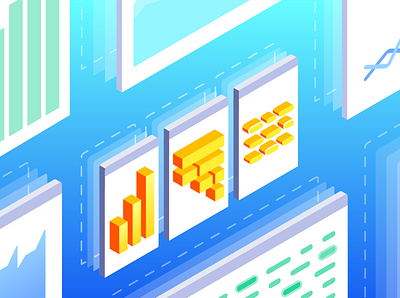 Monitoring Consolidation - Solutions Brief apm consolidation dashboard datadog flame chart gradient illustration illustrator isometric logs metrics monitoring three pillars traces vector