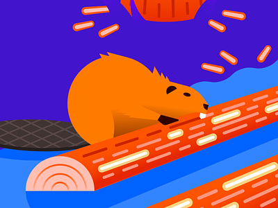 Logging with Go beaver busy chewing go golang gopher gradient illustration illustrator log logging perspective river rolling vector