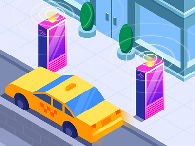 Internet of Things - Solutions Brief booth bus cab connected data gradient illustration illustrator industry internet isometric link logs metrics nyc stop taxi tech ticket traces