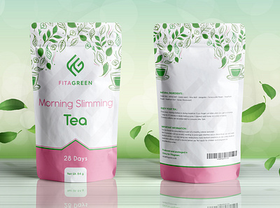 Morning Slimming Tea Pouch Design food packaging design label design myler bag package design pouch design pouch mockup pouch packaging