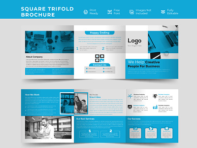 Minimal Business Square Trifold Brochure Template adobe illustrator banner brand identity branding brochure business business card company corporate design flyer graphic graphic design layout lettering logo minimal modern print square