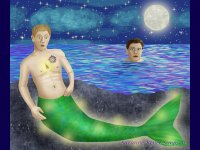 Dean Transformed Into Merman destiel digital painting fanart illustration merman mermen merpeople moon ocean supernatural transformation