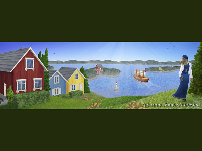 Oslo Fjord Panorama digital painting illustration landscape norway seascape