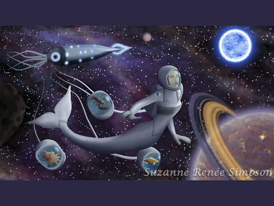 Mermaid on Spaceswim animals digital painting fantasy illustration mermaid sci fi space