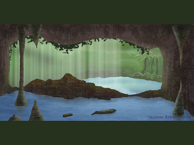 Waterfall Cave cave digital painting illustration landscape puerto rico tropical waterfall