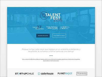 Logo & landing page for Start-Up Chile Talent Fest 2015 blue event fest icon landing page talent