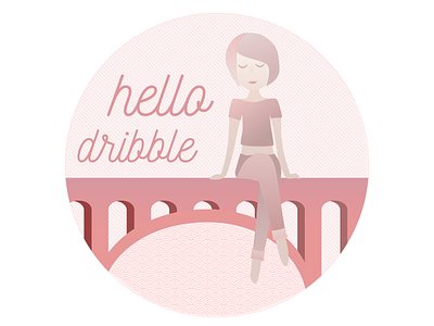 Hello, Dribbble! bridge debut dribbble girl gradient hello pattern pink thank you