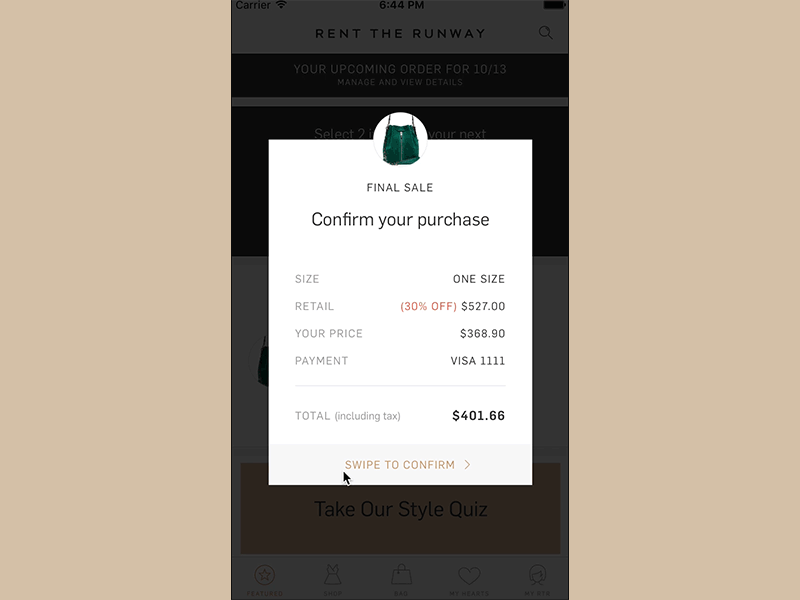 Swipe to Confirm - Rent the Runway