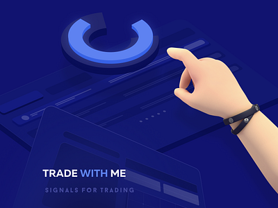 TRADEWITHME: Signals for trading 3d hand dark blue design illustration isometric service trade vector web