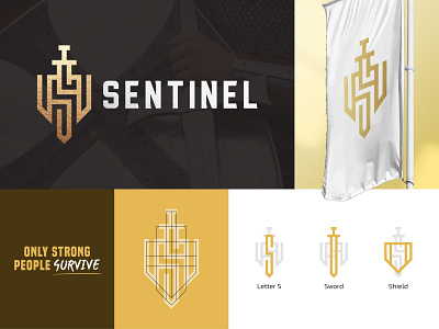 Sentinel adobe adobeillustator branding design font gold graphic design icon knight letter logo logodesign minimalist modern monogram simple
