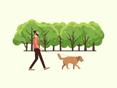 Waiting for spring character design dog graphic illustration lifestyle park scene spring trees vector walk