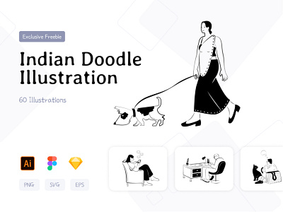 Indian Doodle Illustration black and white character character design concept art design design vector doodle doodle art empty state illustration india indian indian character women