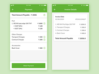 Payment & Invoice Screen Design