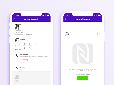 Earphone & NFC Test Screen Design android app branding clean daily ui design device diagnosis dribbble shot icon interaction interface iphone layout mobile phone screen test ui ux