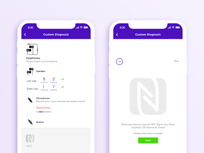 Earphone & NFC Test Screen Design
