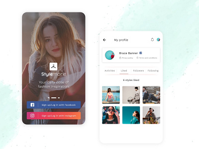 Profile Detail and Login/Signup Screen - Fashion Mobile App app design app ui fashion app fashion mobile app instagram logo profile screen social media design ui design user interface