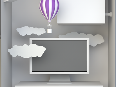 Up, Up and Away 3d balloon c4d clean clouds display facebook purple shelf white