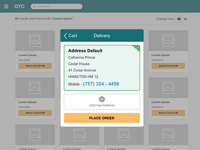 Checkout flow with modal to select the delivery option