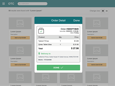 Checkout flow with modal to show the order detail checkout design detail flow healthcare ilustrator medical modal order show the to ui ux with