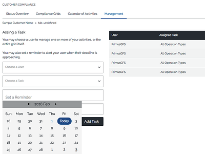 Customer Compliance - assigning a task (date picker)