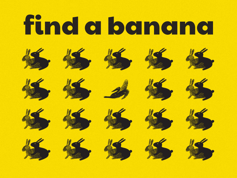 Find a banana banana game graphic interaction play postcard print rabbits social viral yellow