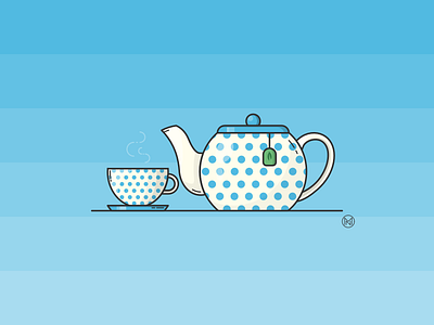 Teapot blue cartoon cup design designer dot dots green greentea illustration illustrator outline polkadot polkadots shapes simple tea teapot vector webdesign